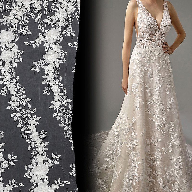 Embroidered Fabric Bridal Evening Polyester Sequin Fabric for Bridal W 3